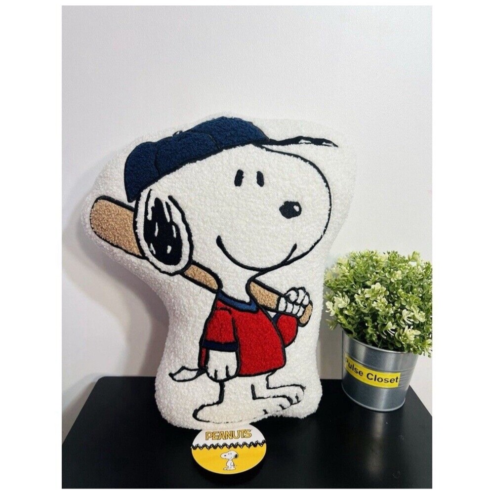 Peanuts Snoopy Decorative Pillow Baseball Shaped Sherpa NWT 16x17